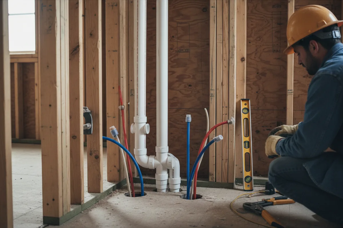 Drain and supply rough-in during Sump Pump Repair in Henniker