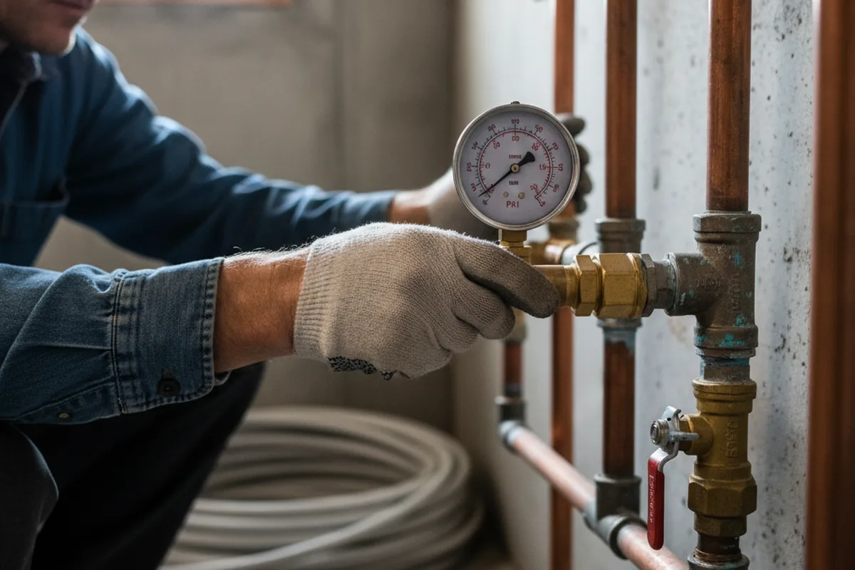 Pressure testing a repaired line during Water Line Repair in Henniker